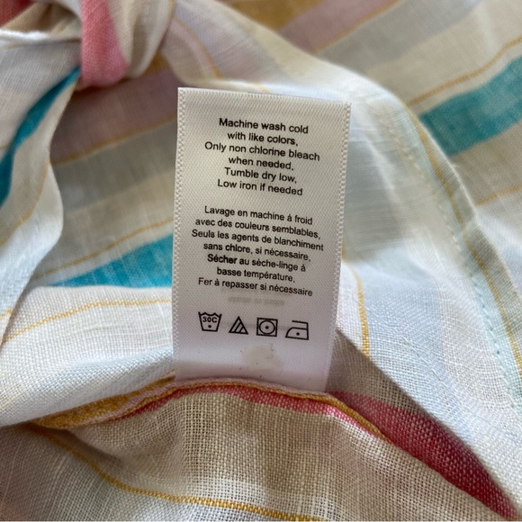 Coldwater Creek Multicolor Striped Button-Up Tie Front Linen Blouse Large Petite - Picture 9 of 11